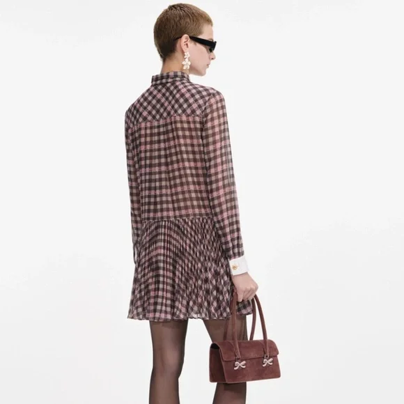 self-portrait Brown Check Chiffon Mini Dress US0 - MSRP $530 - NWT